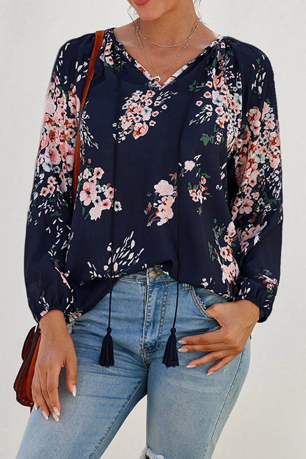 Women Pretty Floral Printed Long Sleeve Chiffon Shirt