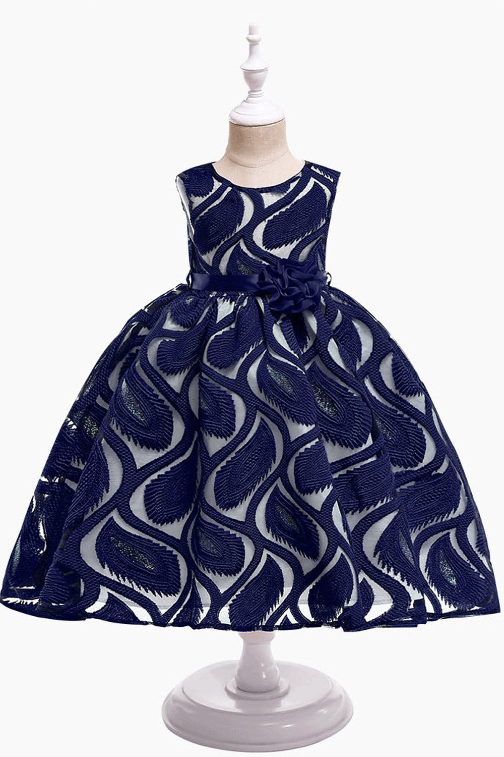 Kids Girls Beautiful Lace Flower Waist Birthday Dress