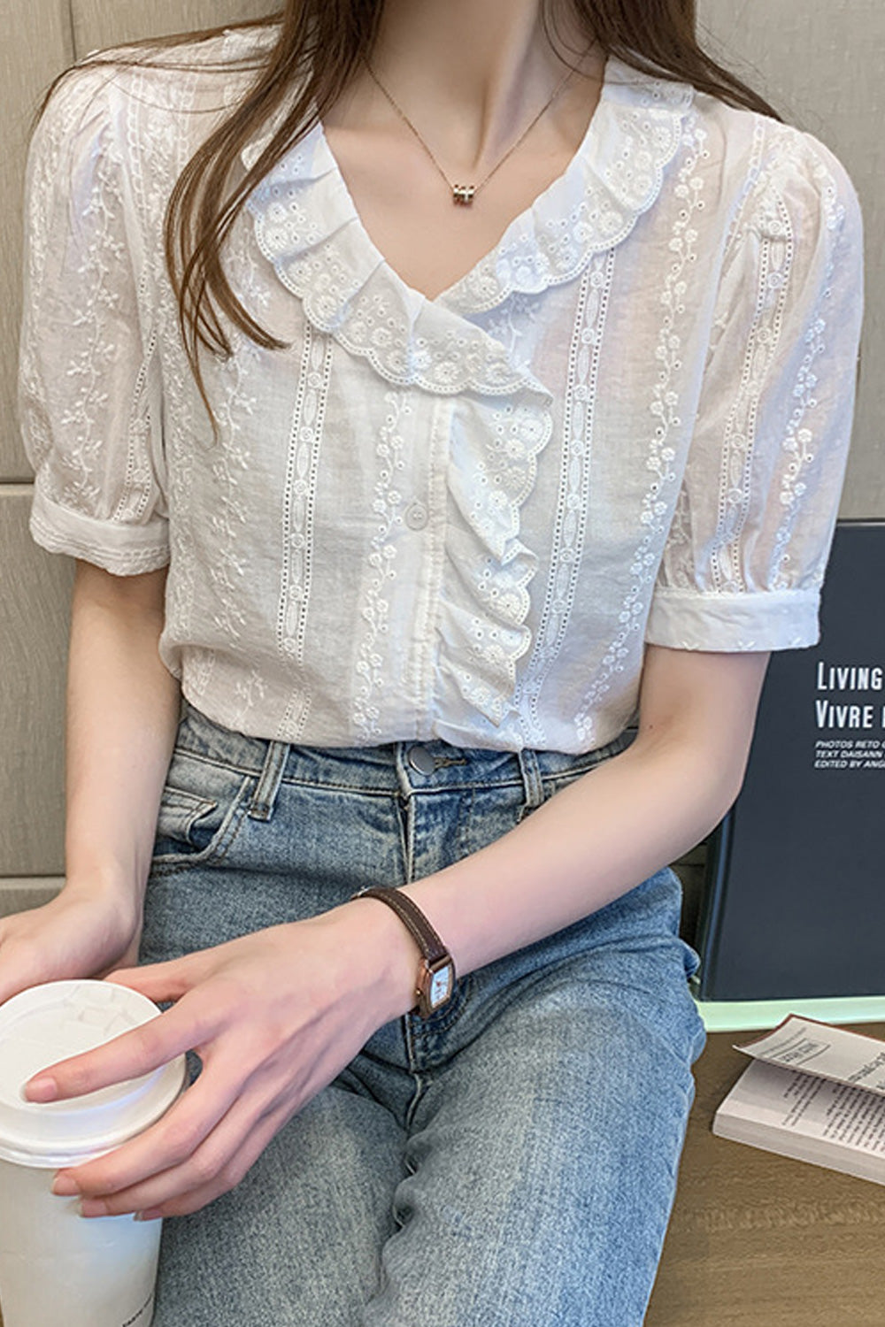 Womn Pretty Embroidered Style Short Sleeve Comfortable Shirt