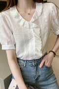 Womn Pretty Embroidered Style Short Sleeve Comfortable Shirt