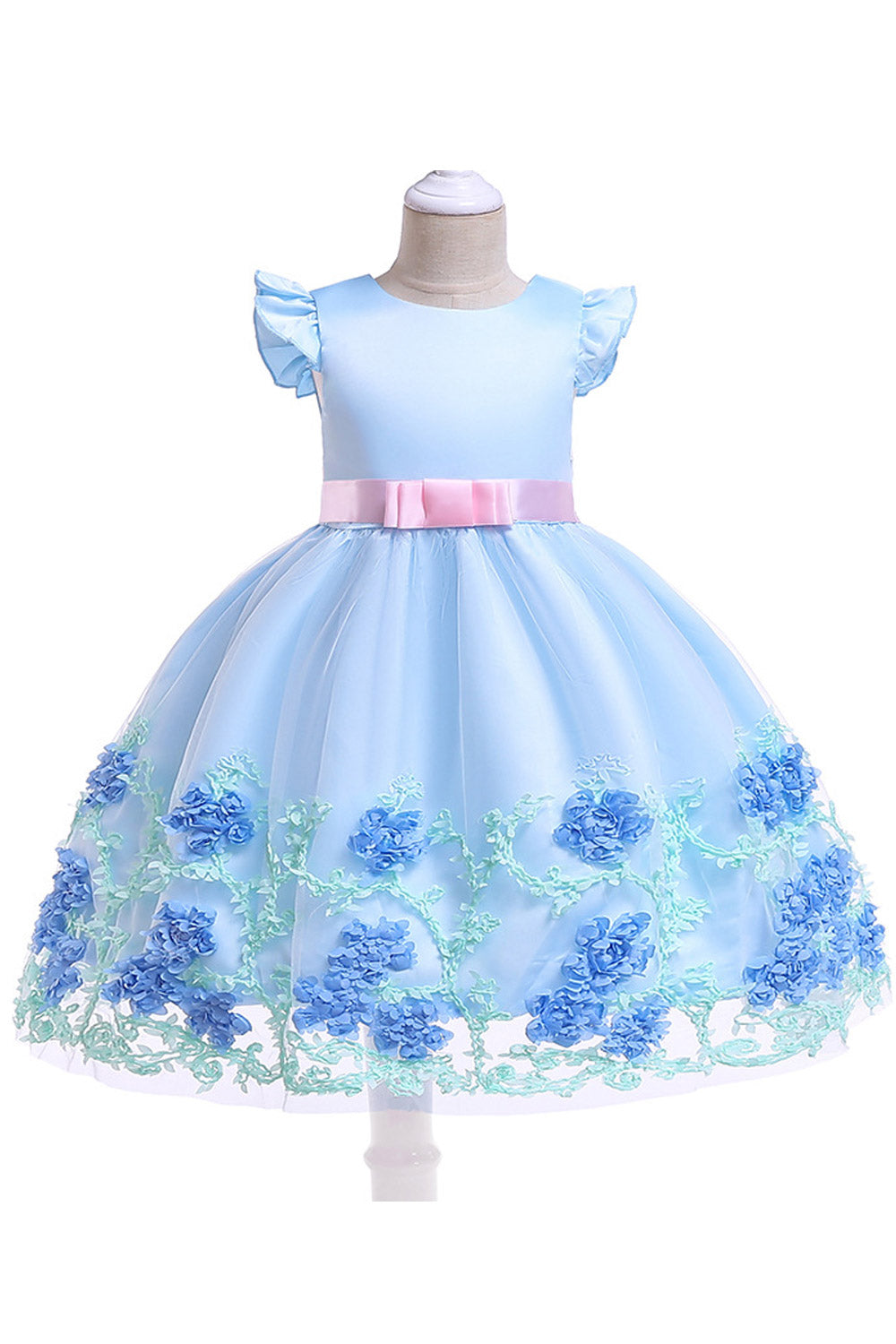 Kids Girls Flying Sleeve Embroidered Lace Cute Dress