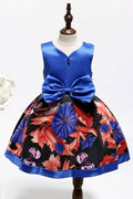 Kids Girls Big Bow Button Attached Floral Dress