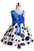 Kids Girls Bow Shoulder Polka Dot Flower Dress