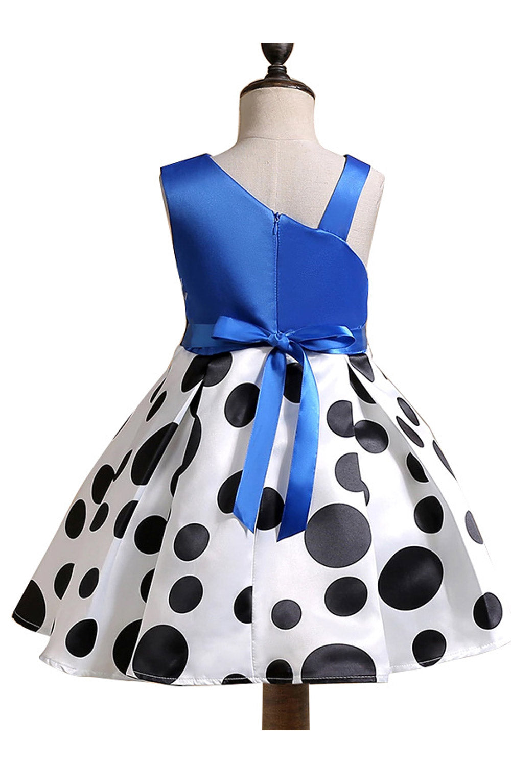 Kids Girls Bow Shoulder Polka Dot Flower Dress
