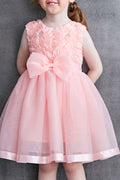 Kids Girls Flower Bust Beautiful Bow Dress