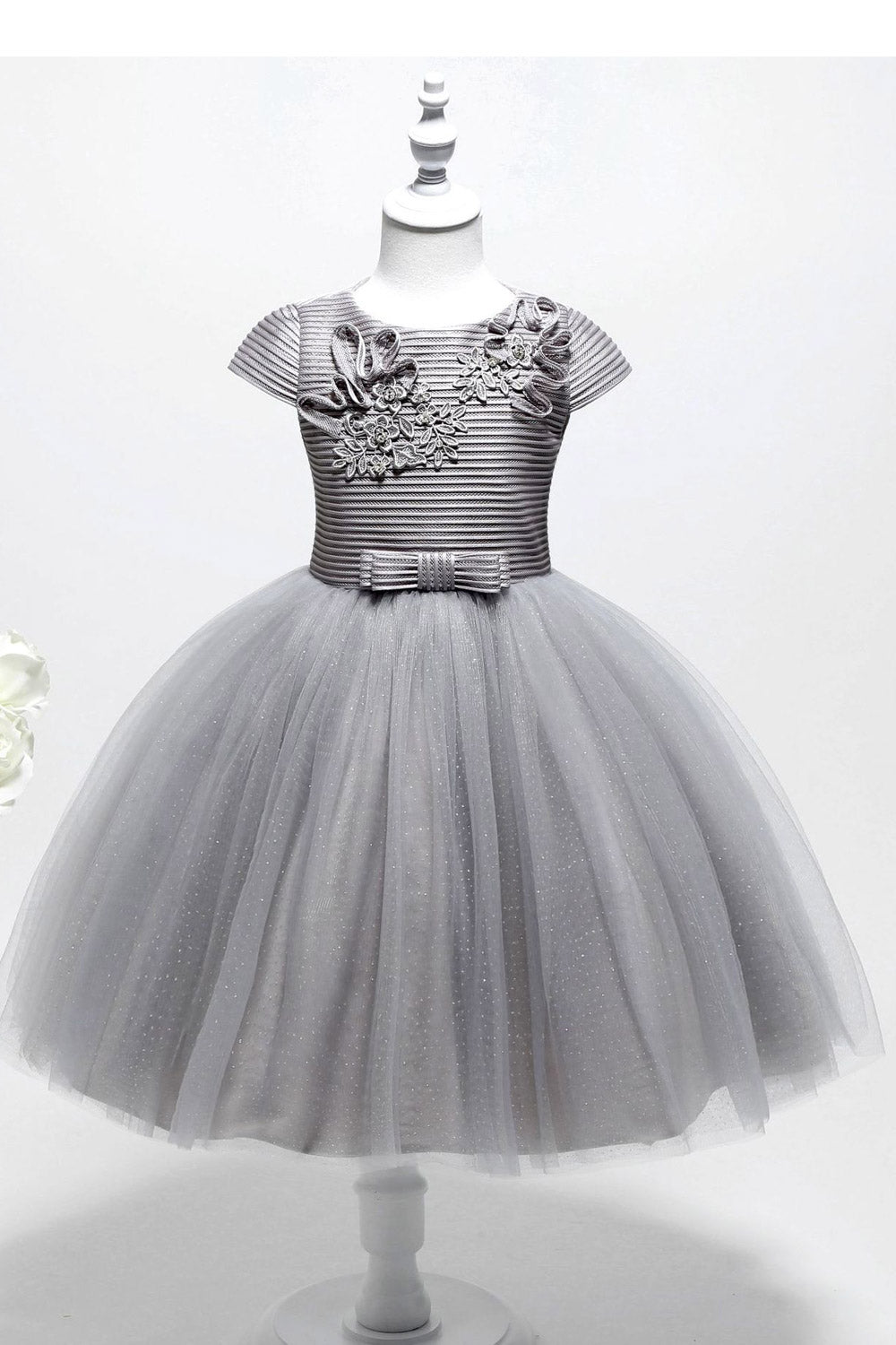 Kids Girls Flower Lace Pleated Ball Gown Dress