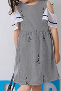 Kids Girls Cold Shoulder Design Round Neck Dress