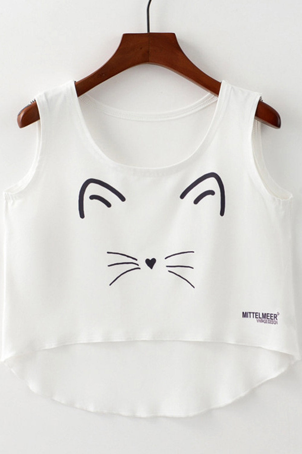 Women Cartoon Eyes High Low Hem Cropped Top