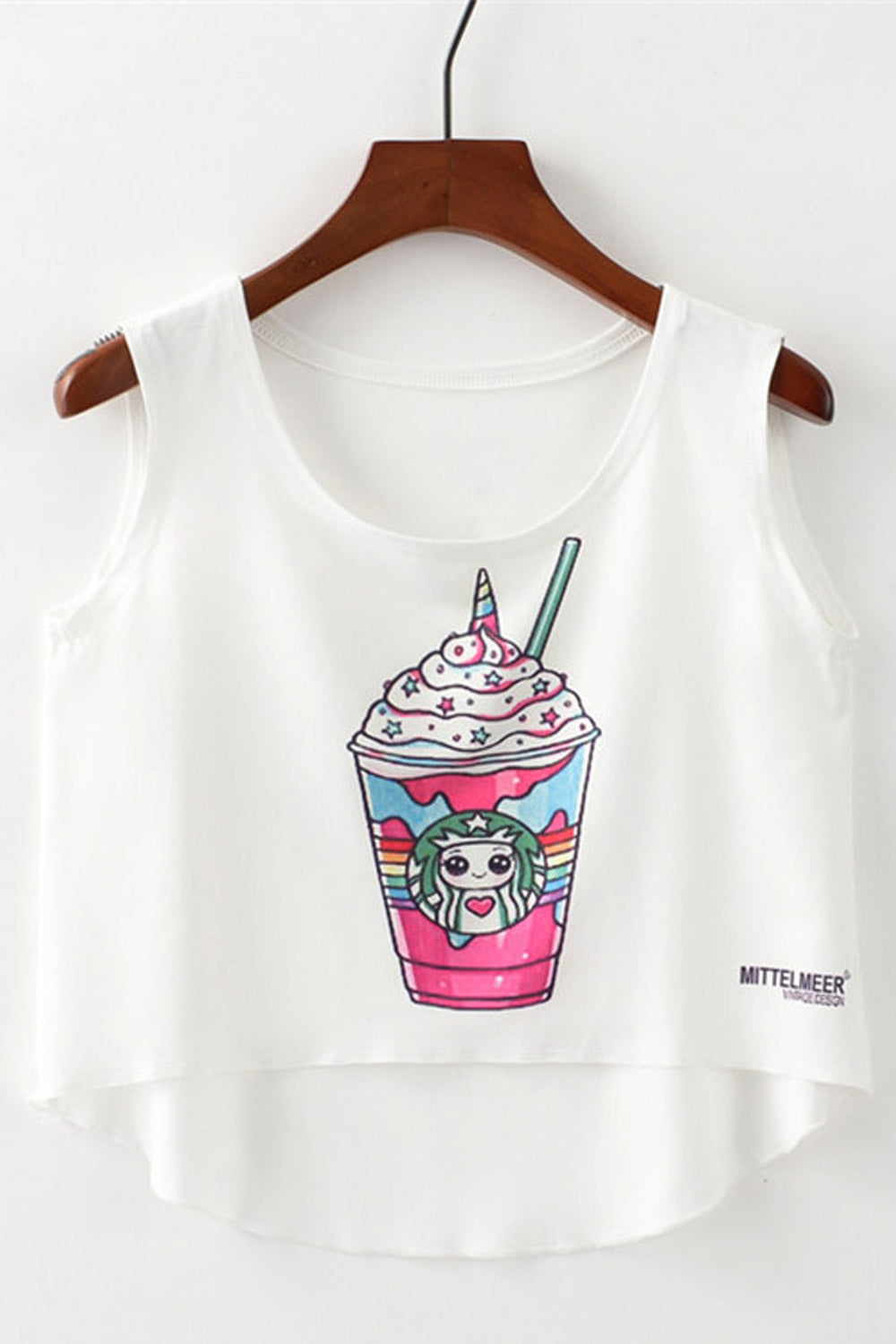 Women Sleeveless Design Cat Prined Camisole Top
