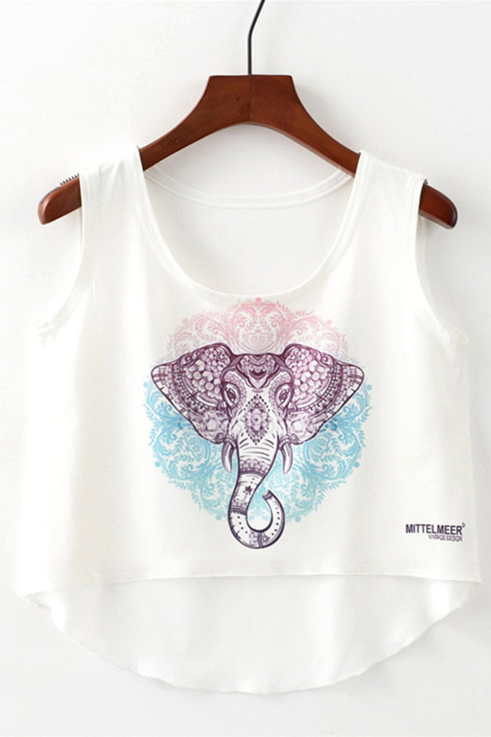 Women Round Neck Cute Elephant Printed Camisole Top