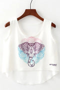 Women Round Neck Cute Elephant Printed Camisole Top