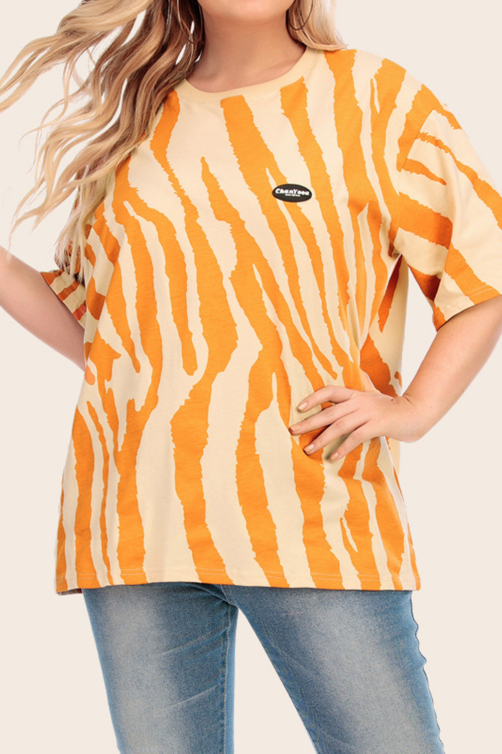 Women Round Neck Striped Print Short Sleeve Stylish T-Shirt
