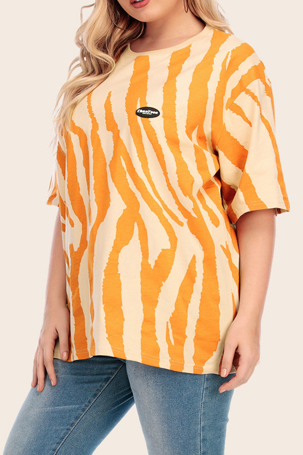 Women Round Neck Striped Print Short Sleeve Stylish T-Shirt