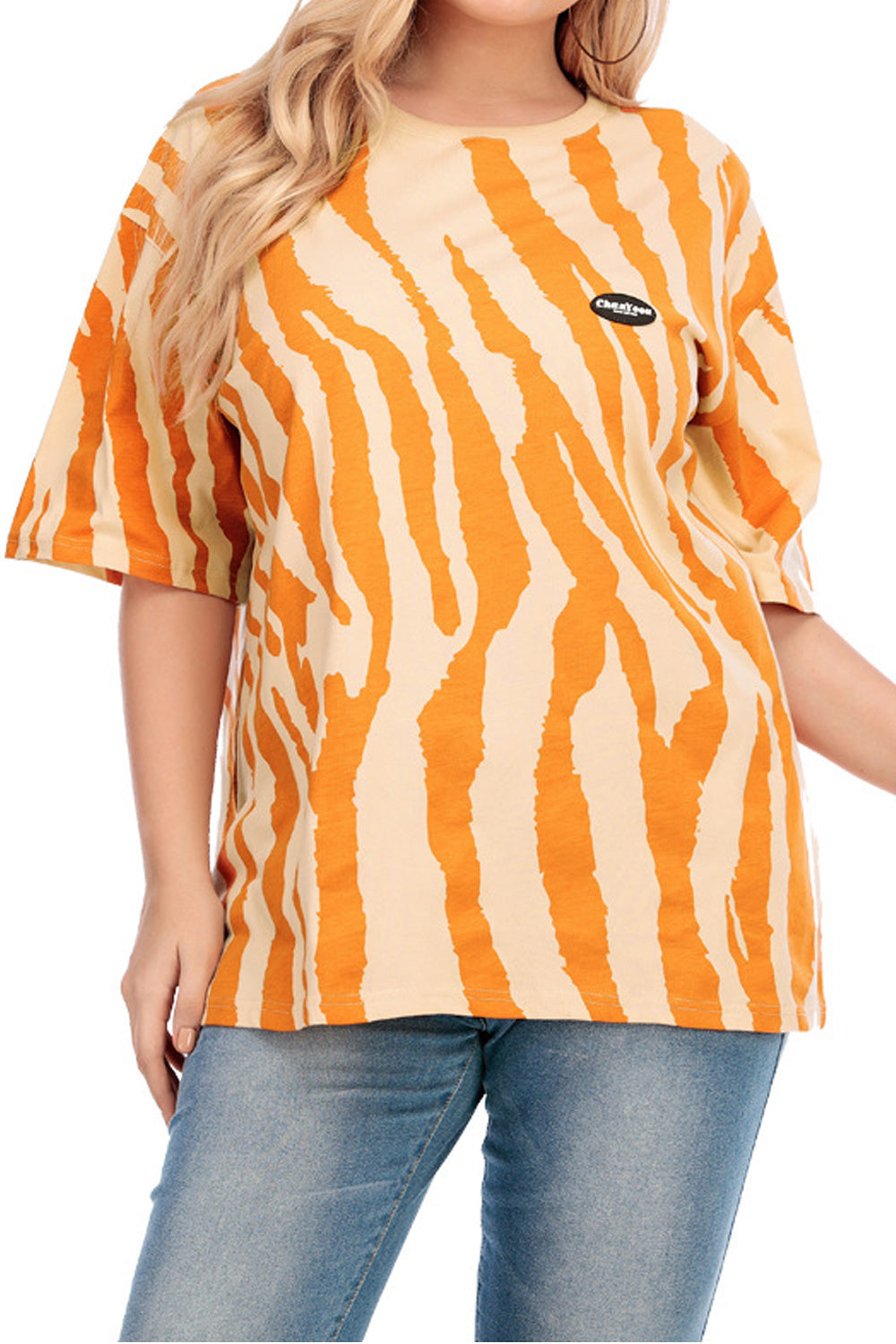 Women Round Neck Striped Print Short Sleeve Stylish T-Shirt