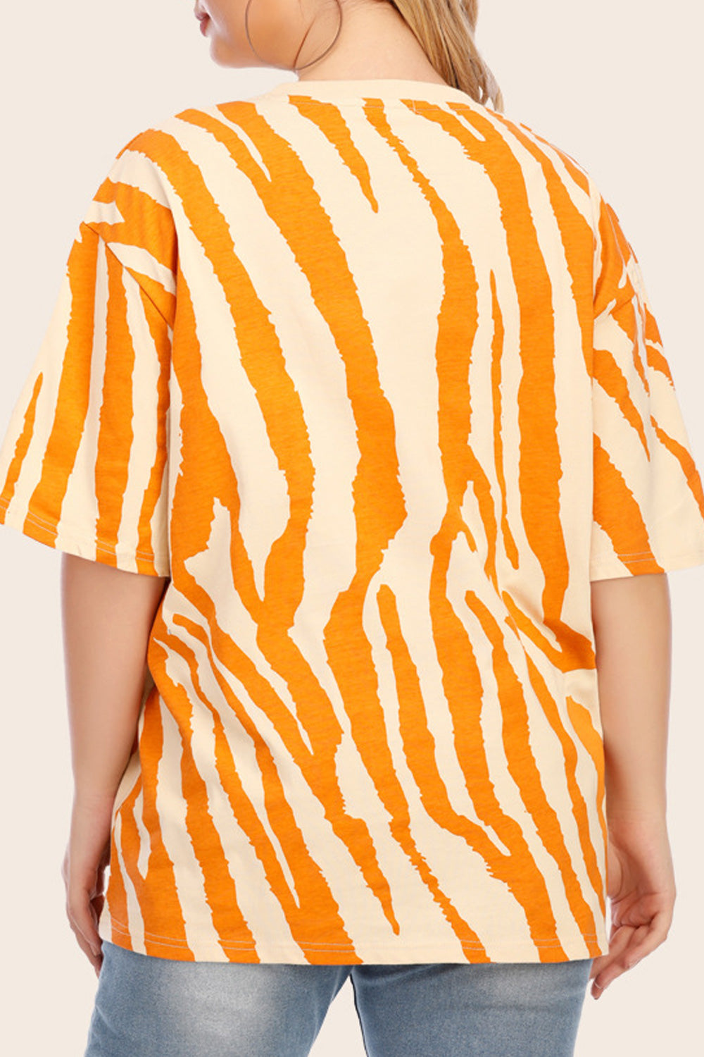 Women Round Neck Striped Print Short Sleeve Stylish T-Shirt
