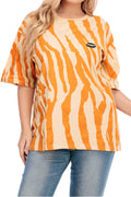 Women Round Neck Striped Print Short Sleeve Stylish T-Shirt