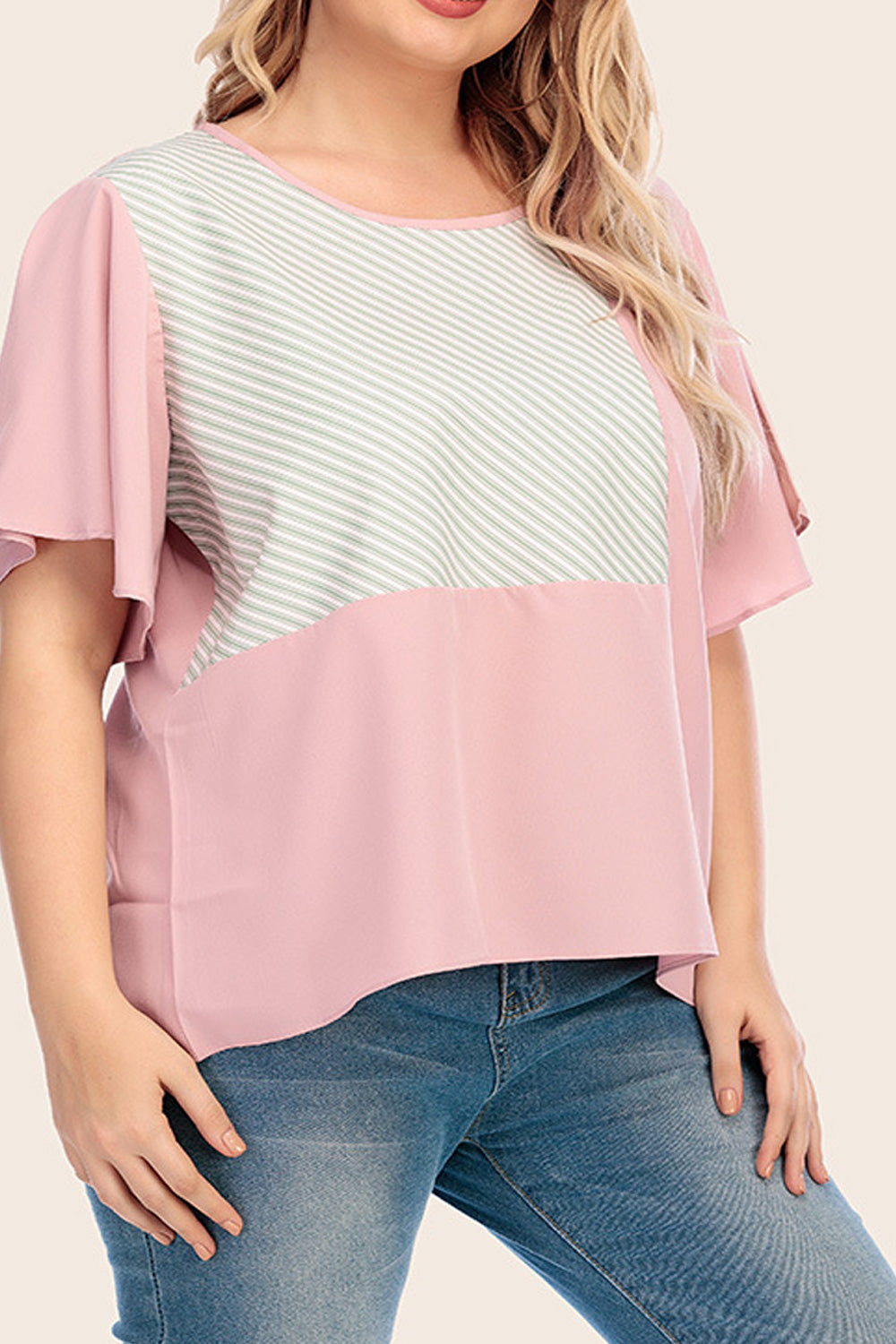 Women Loose Short Sleeve Stripe Printed Round Neck Comfy T-Shirt