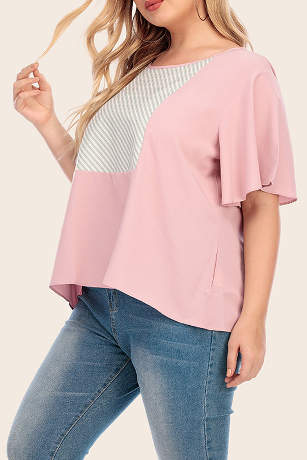 Women Loose Short Sleeve Stripe Printed Round Neck Comfy T-Shirt