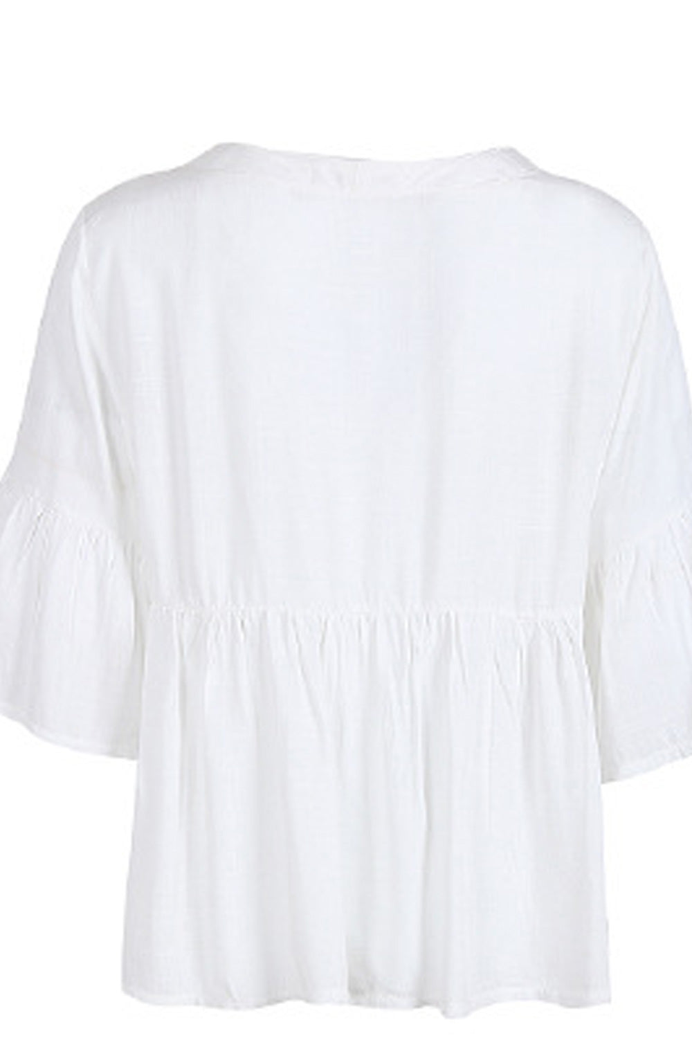 Women V-Neck Style Short Loose Sleeve Button Closure Shirt