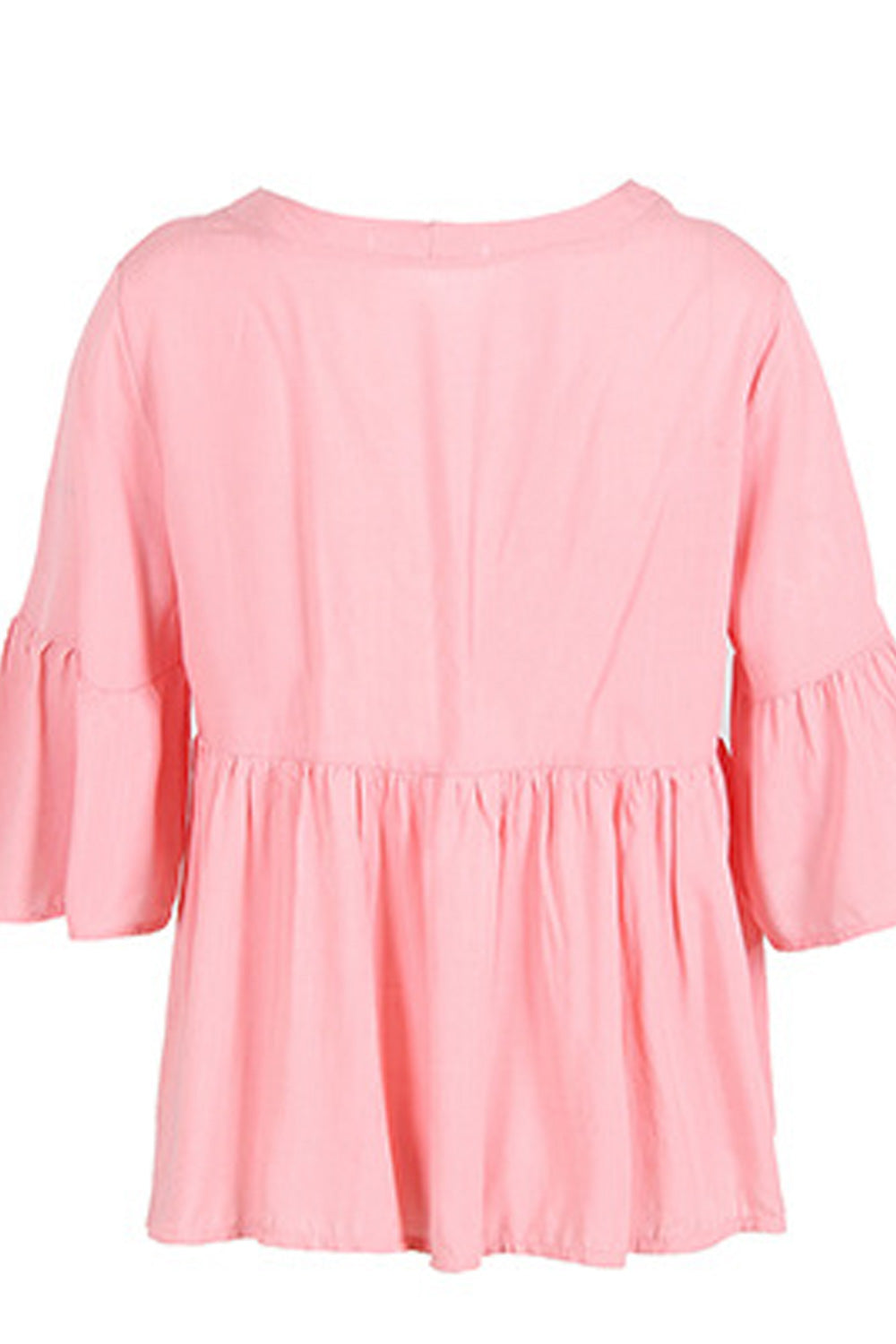 Women V-Neck Style Short Loose Sleeve Button Closure Shirt