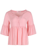 Women V-Neck Style Short Loose Sleeve Button Closure Shirt