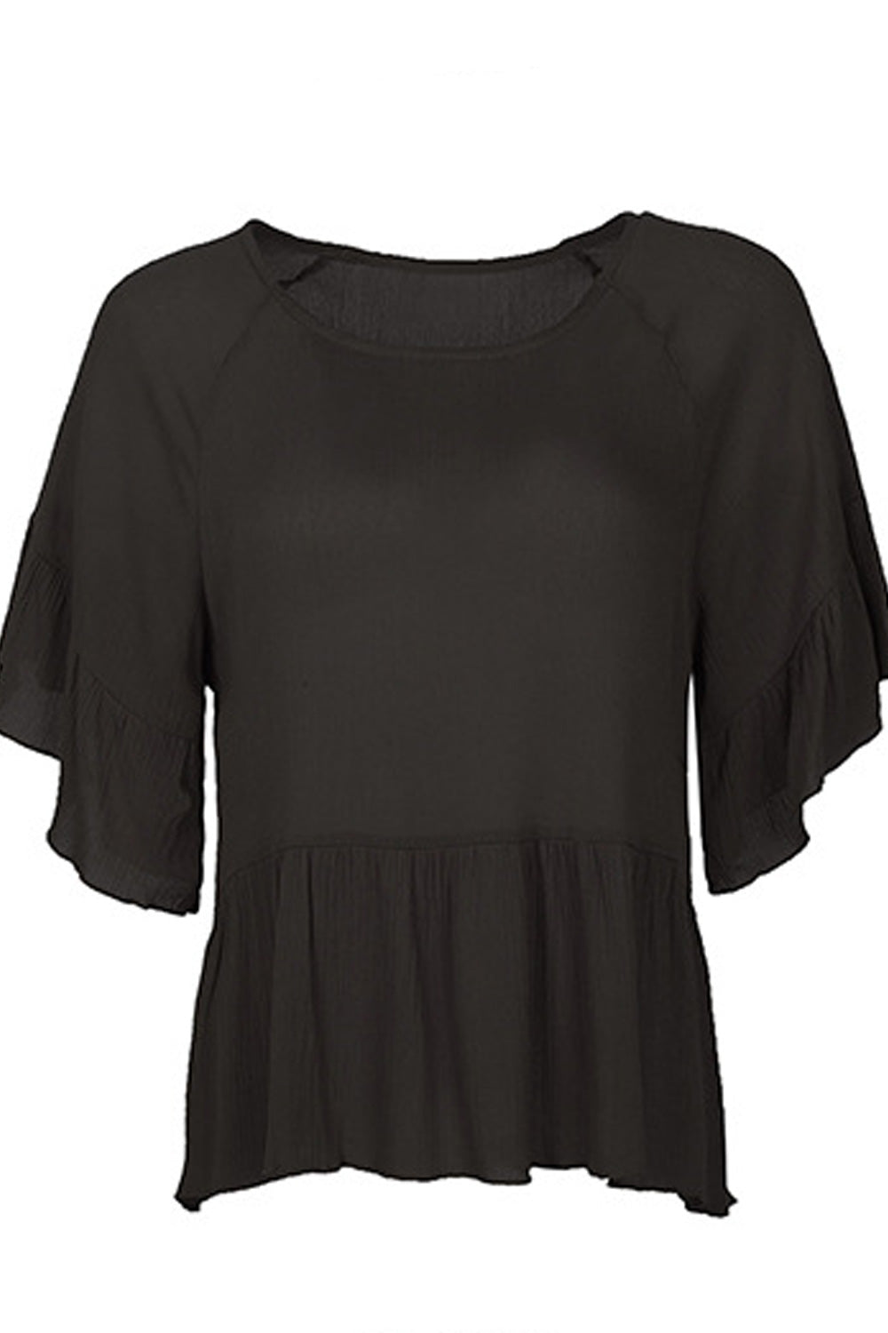 Women Comfy Round Neck Solid Colored Ruffled Hem Top