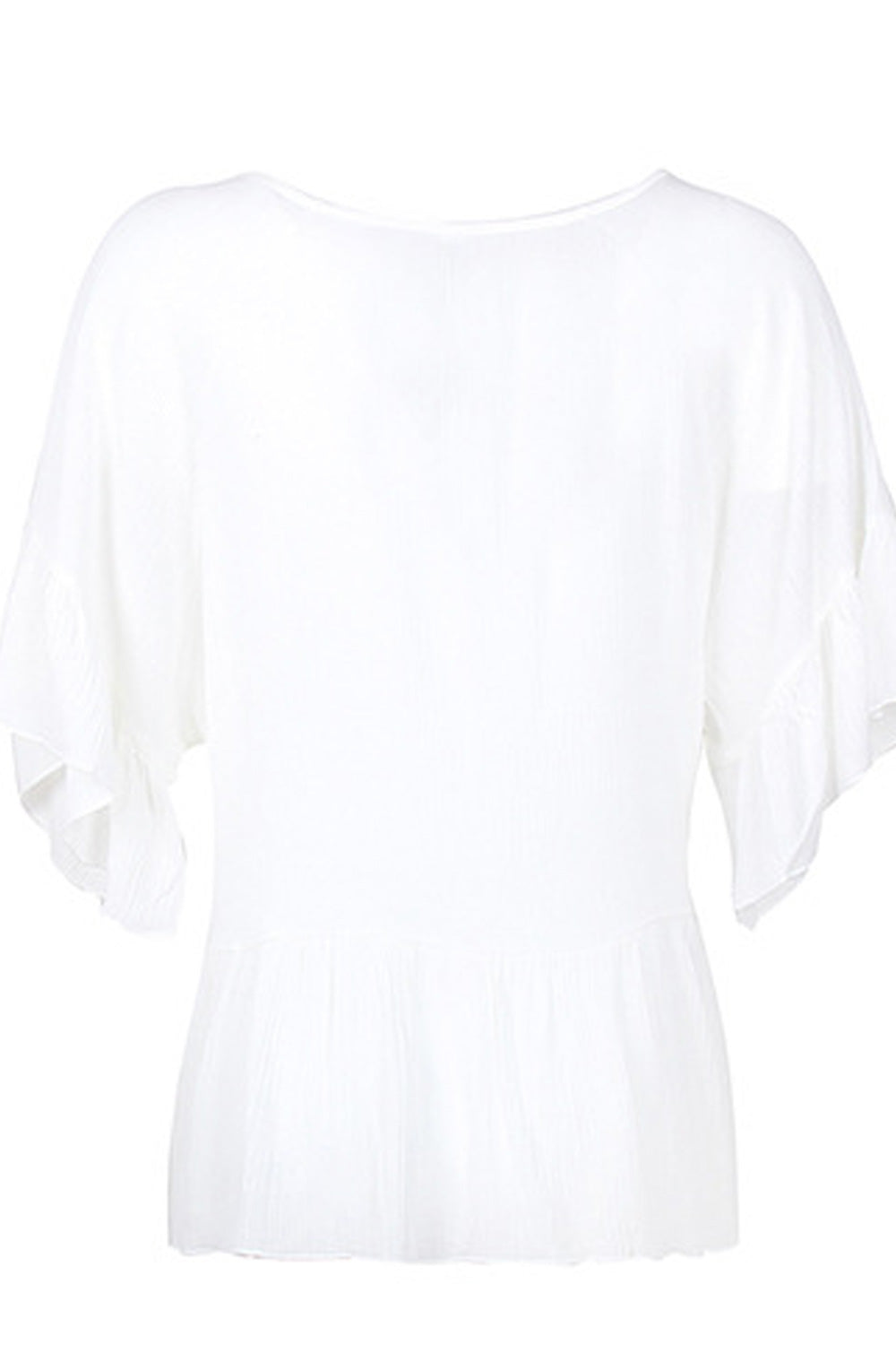 Women Comfy Round Neck Solid Colored Ruffled Hem Top
