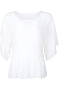 Women Comfy Round Neck Solid Colored Ruffled Hem Top