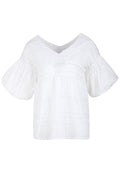 Women Classy Solid Colored V-Neck Style Lantern Sleeve T-Shirt