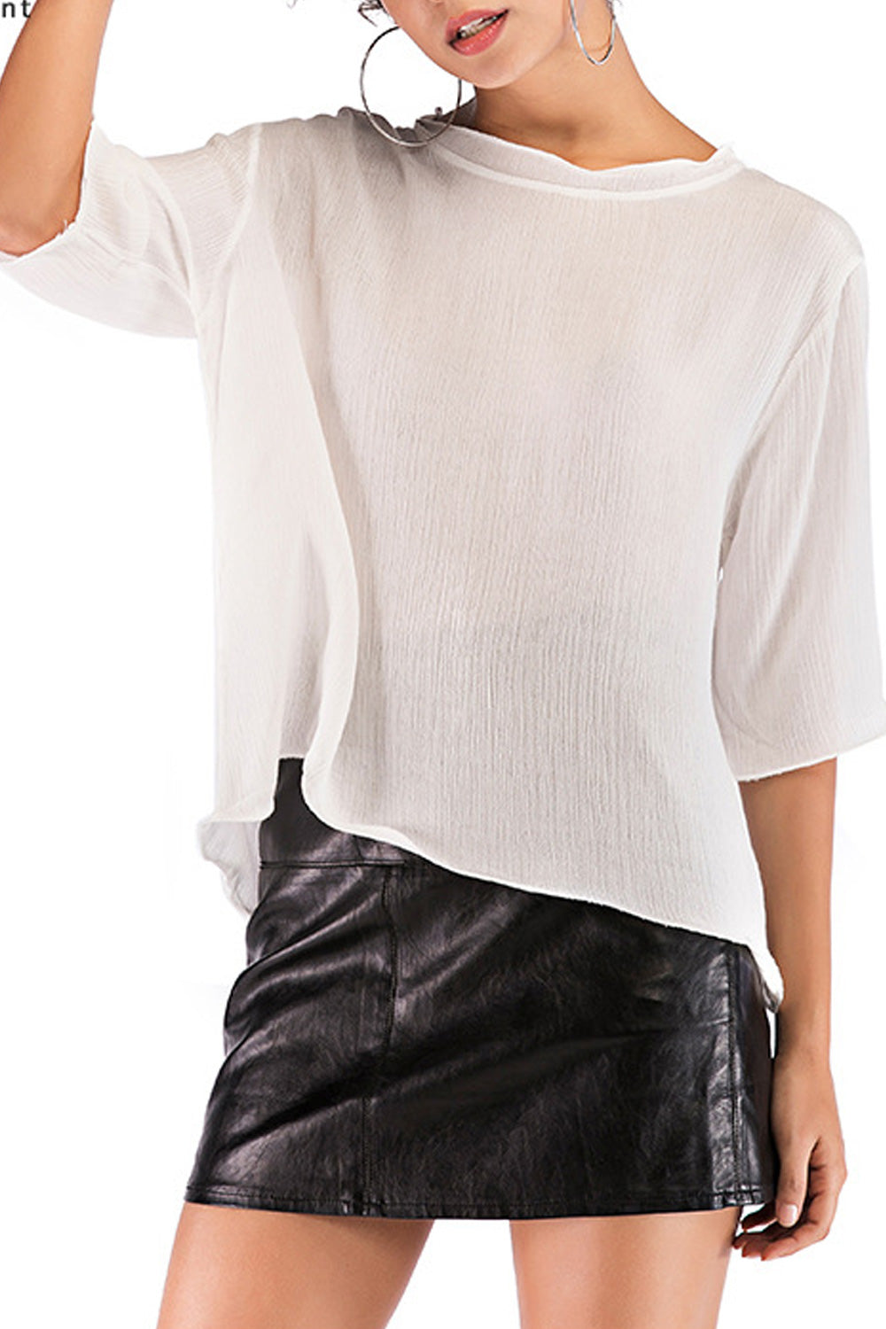 Women Round Neck Thin Long Sleeve Solid Pattern Breathable T-Shirt