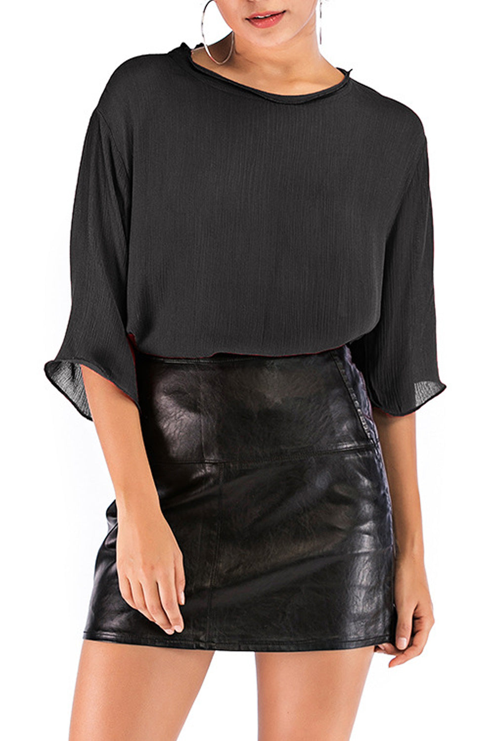 Women Round Neck Thin Long Sleeve Solid Pattern Breathable T-Shirt