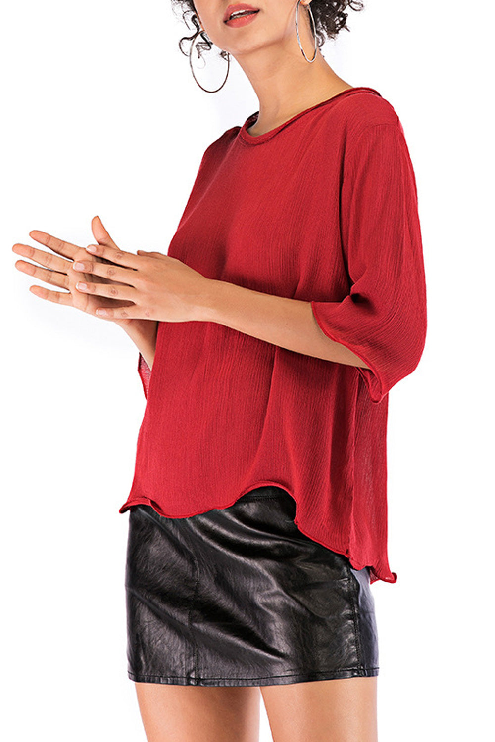 Women Round Neck Thin Long Sleeve Solid Pattern Breathable T-Shirt