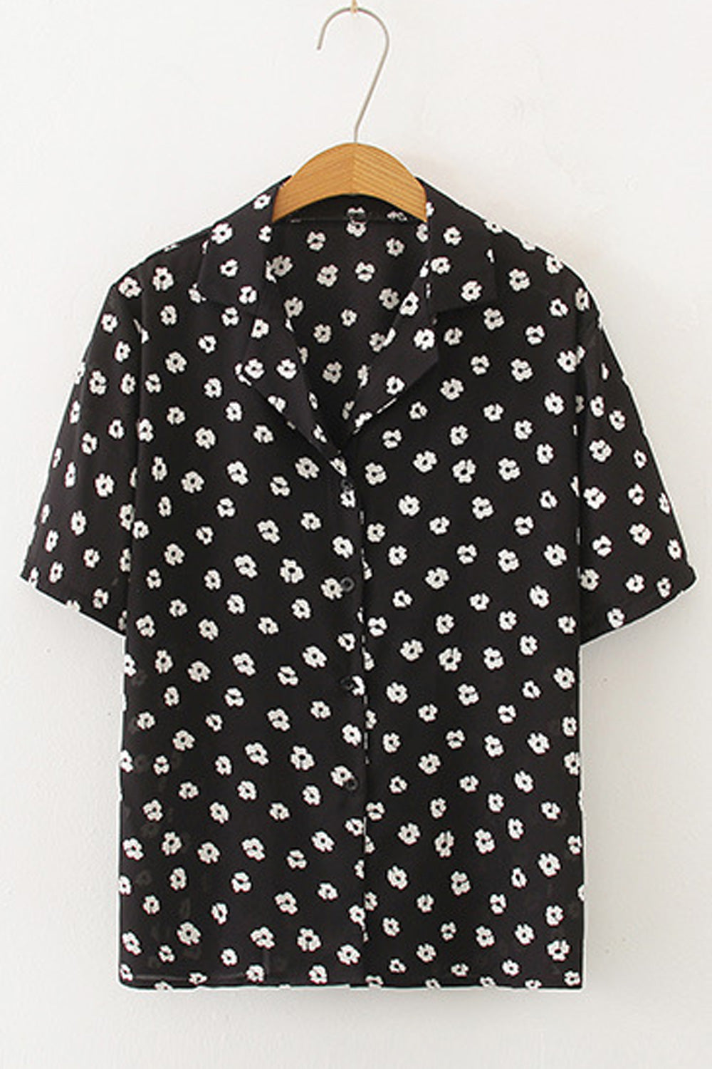 Women Elegant Small Floral Print Button Closure Magnificent T-Shirt
