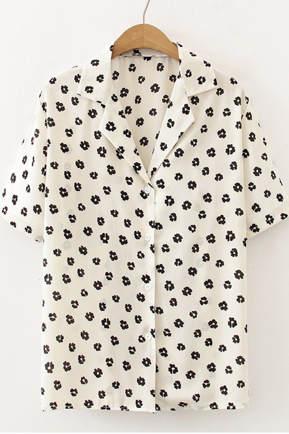 Women Elegant Small Floral Print Button Closure Magnificent T-Shirt
