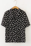 Women Elegant Small Floral Print Button Closure Magnificent T-Shirt