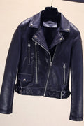 Women Long Sleeve Elegant Warm Collar Neck Trendy Leather Jacket