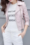 Women Long Sleeve Thick Warm Trendy Solid Colored Leather Jacket