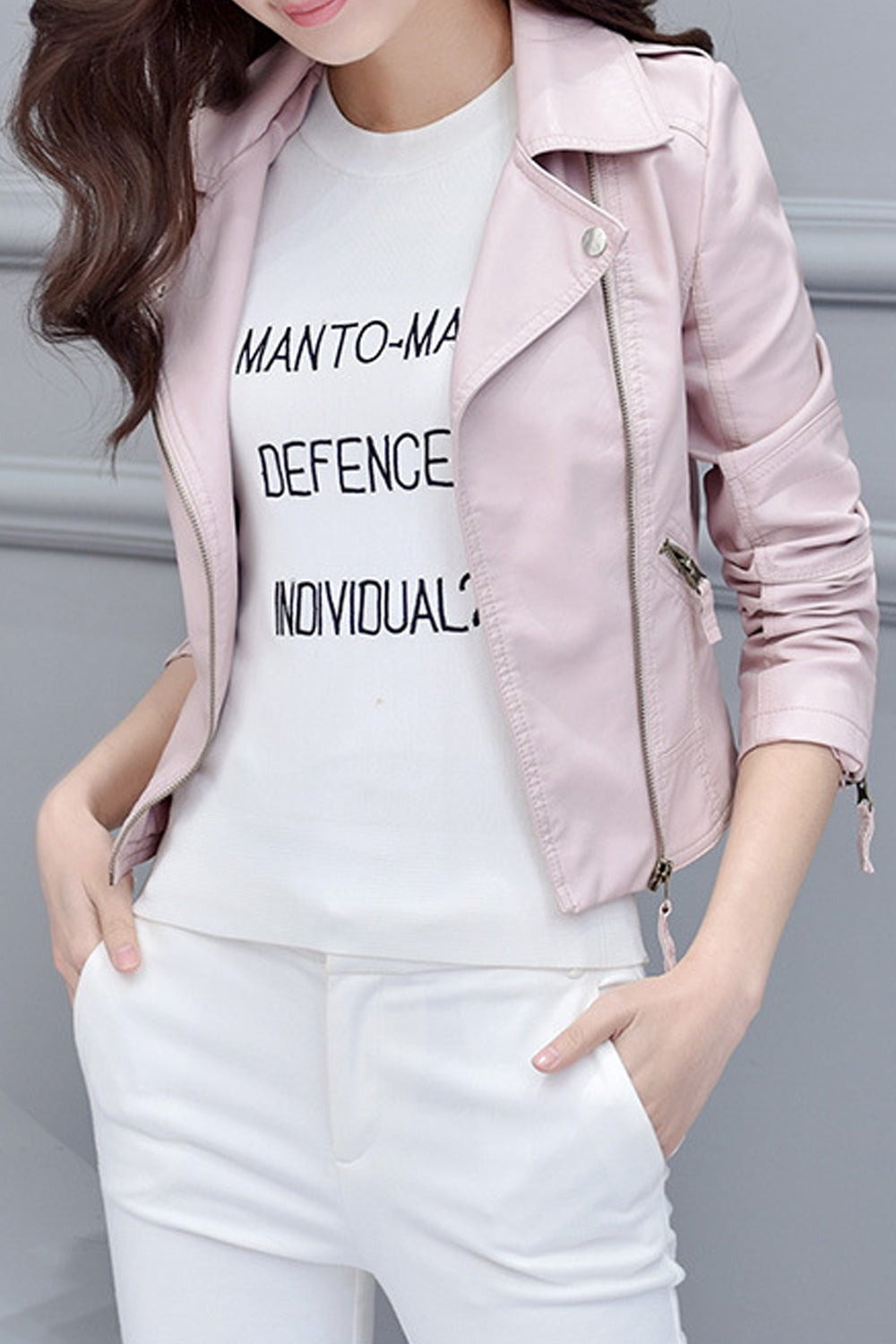 Women Long Sleeve Thick Warm Trendy Solid Colored Leather Jacket