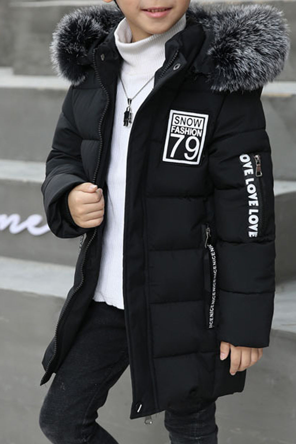 Kids Boys Autumn Winter Big Collar Warm Padded Jacket
