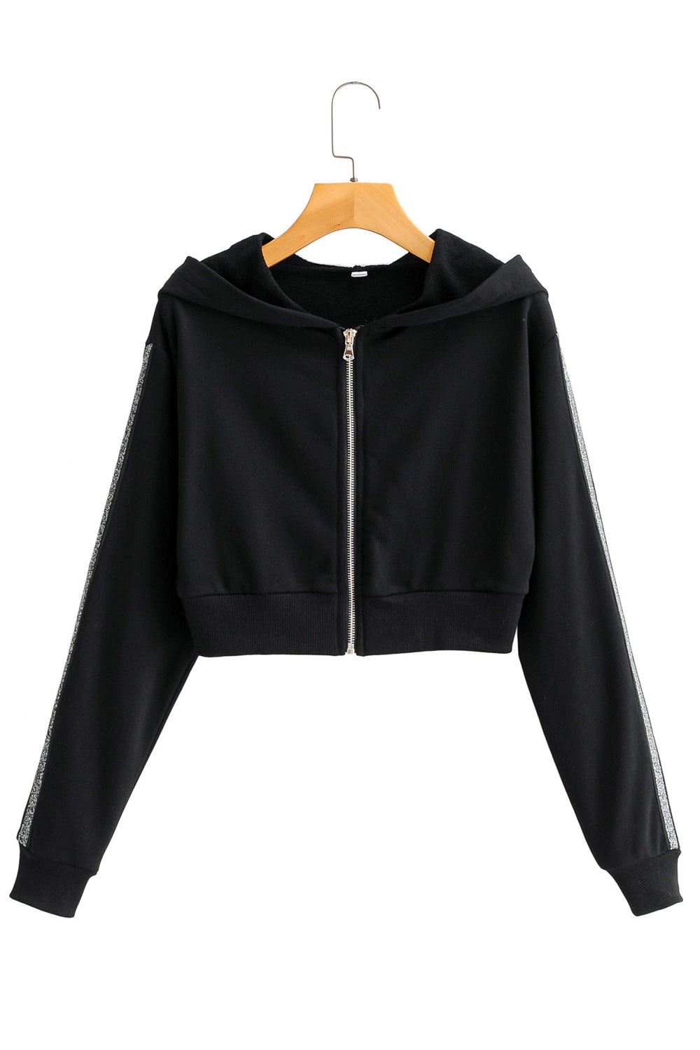 Women Elastic Cuff Long Sleeve Zip Up Loose Fit Hoodie