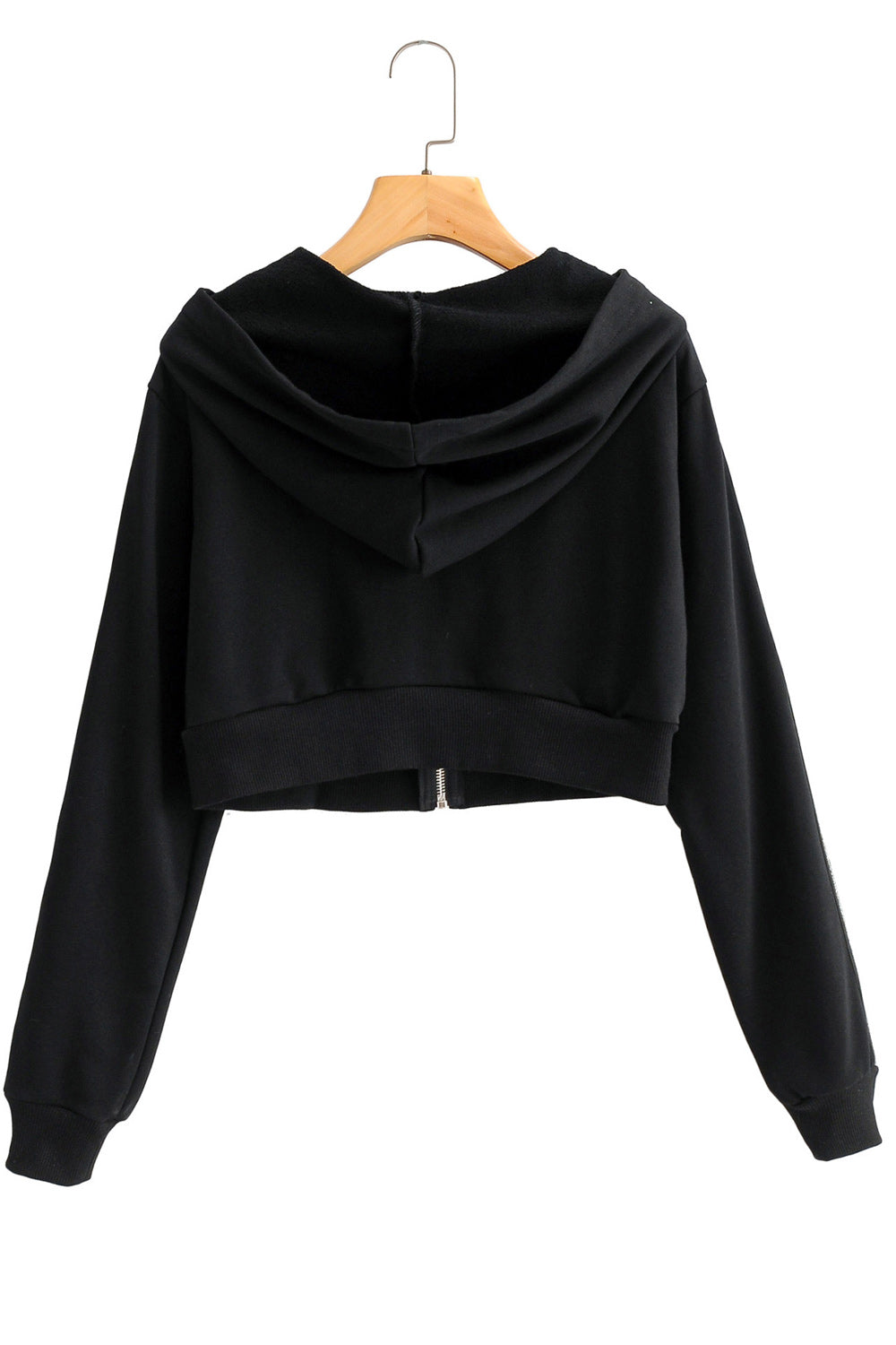 Women Elastic Cuff Long Sleeve Zip Up Loose Fit Hoodie