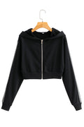 Women Elastic Cuff Long Sleeve Zip Up Loose Fit Hoodie