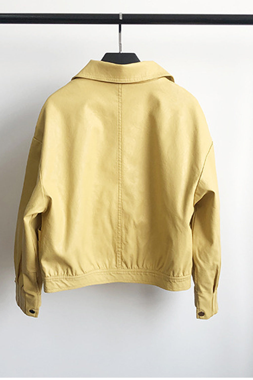Women Easy Button Closure Long Sleeve Collar Neck Warm Leather Jacket