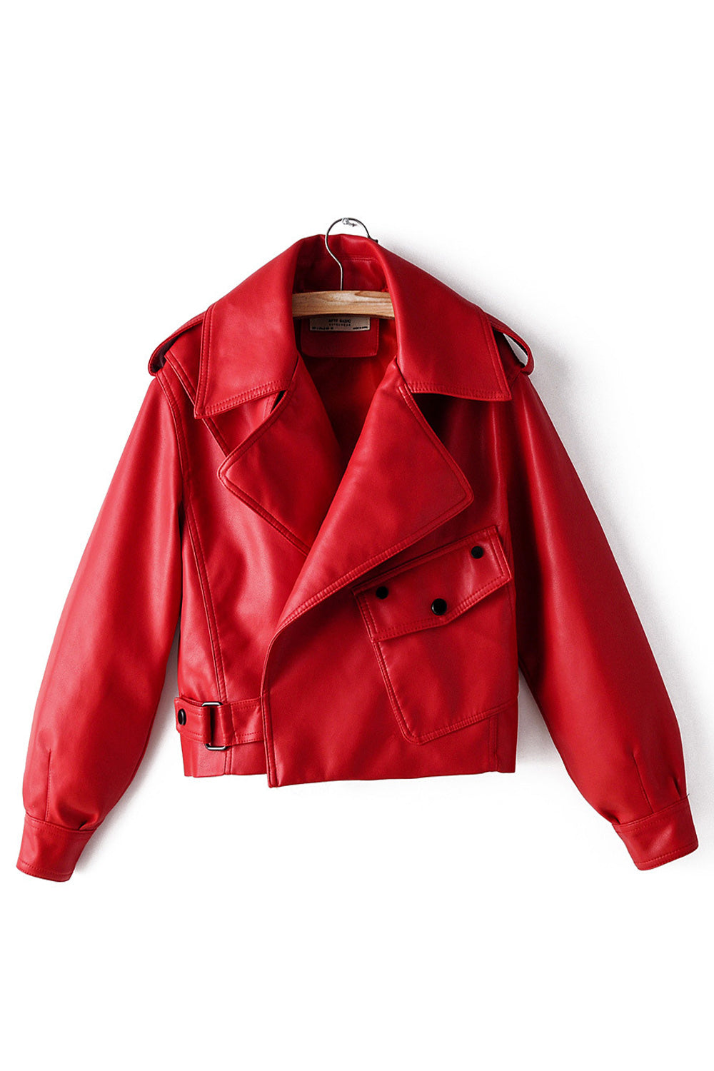 Women Ribbed Cuff Long Sleeve Big Collar Neck Fashionable Leather Jacket