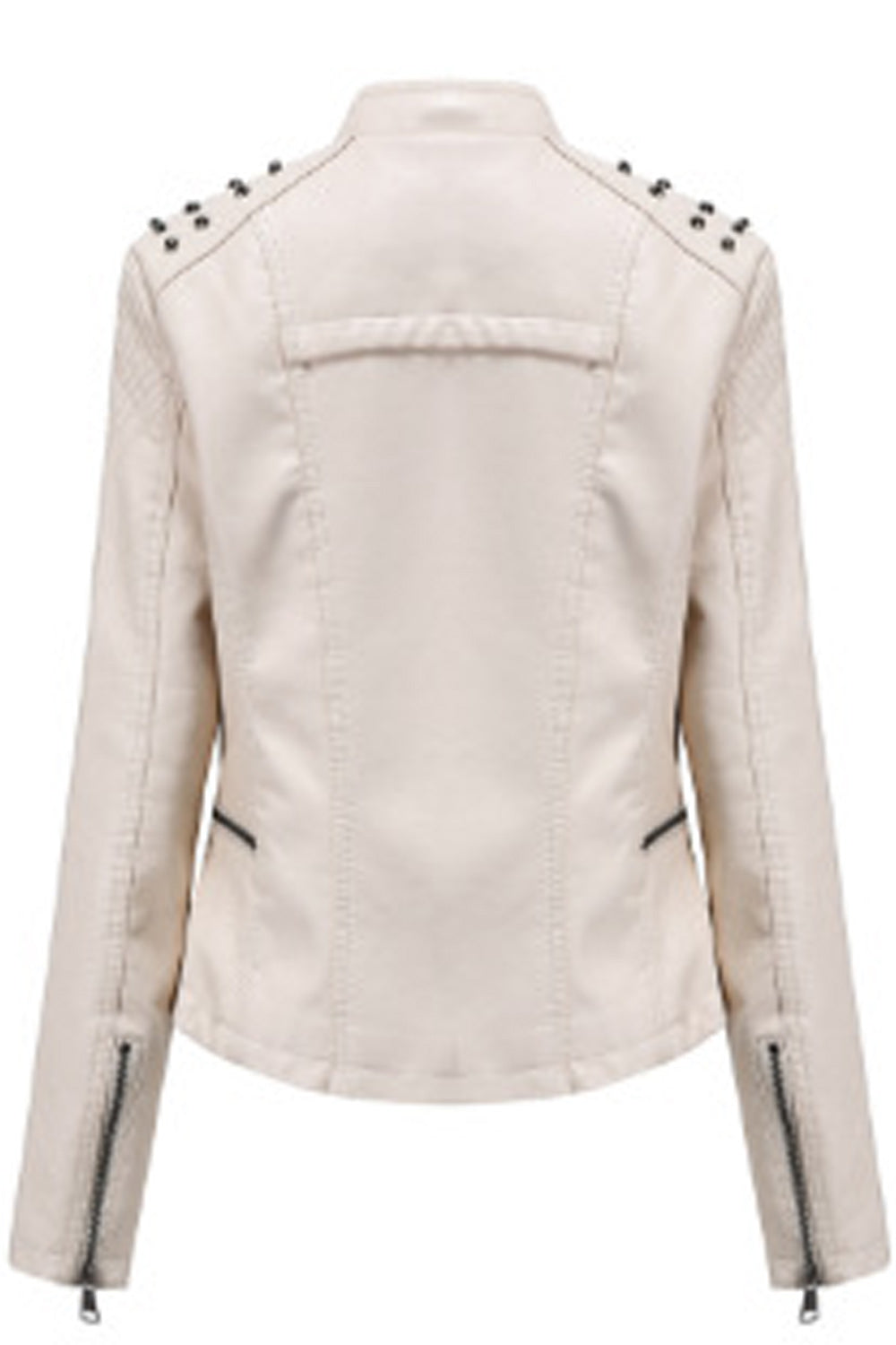 Women Collar Neck Comfy Solid Pattern Long Sleeve Stylish Leather Jacket