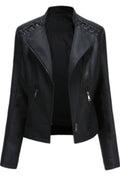 Women Breathable Long Sleeve Comfy Slim Fit Elegant Leather Jacket