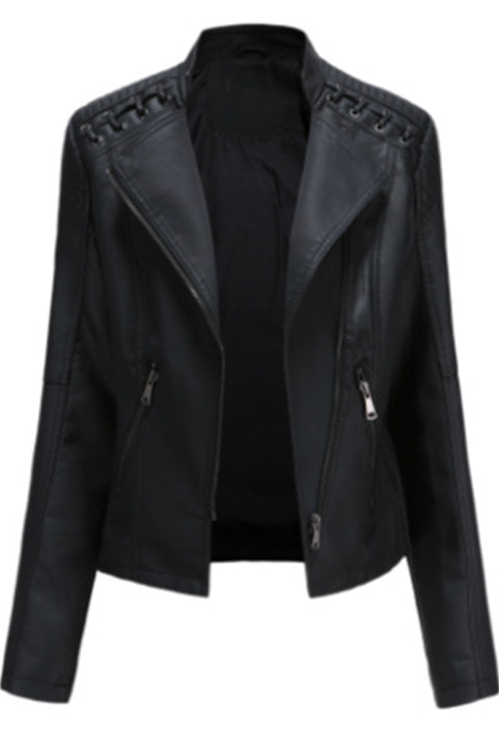 Women Breathable Long Sleeve Comfy Slim Fit Elegant Leather Jacket