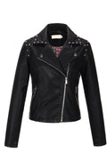 Women Elegant Solid Colored Convenient Long Sleeve Fashionable Leather Jacket