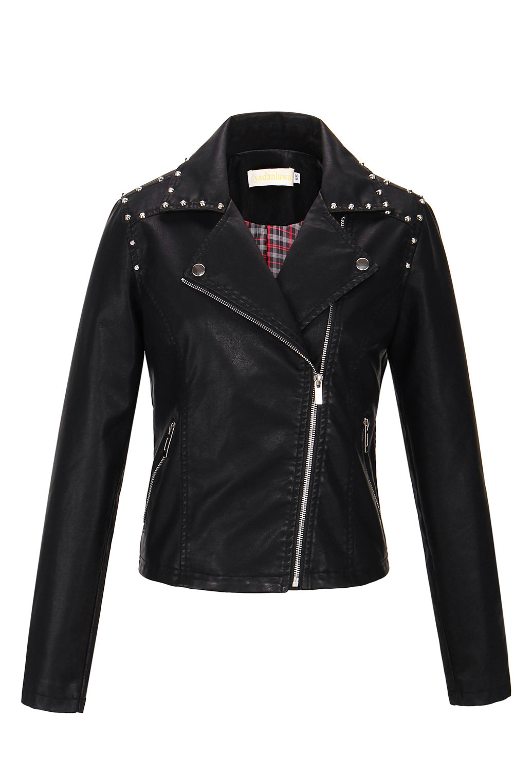 Women Elegant Solid Colored Convenient Long Sleeve Fashionable Leather Jacket