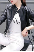 Women Long Sleeve Easy Zipper Closure Fashionable Warm Leather Jacket